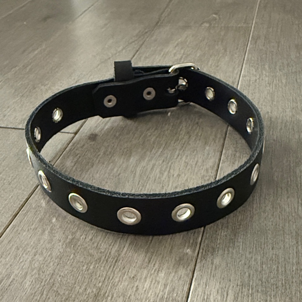 Black Genuine Leather Grommet Choker